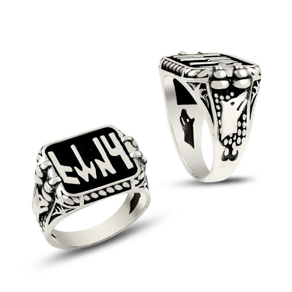 Göktürk Kurt Desenli Erkek Gümüş Yüzük