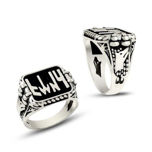 Göktürk Kurt Desenli Erkek Gümüş Yüzük