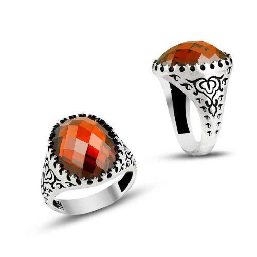 Büyük Kırmızı Zirkon Taşlı Erkek Gümüş Yüzük