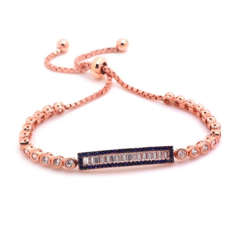 Bagetli Taşlı Zincir Gümüş Bileklik