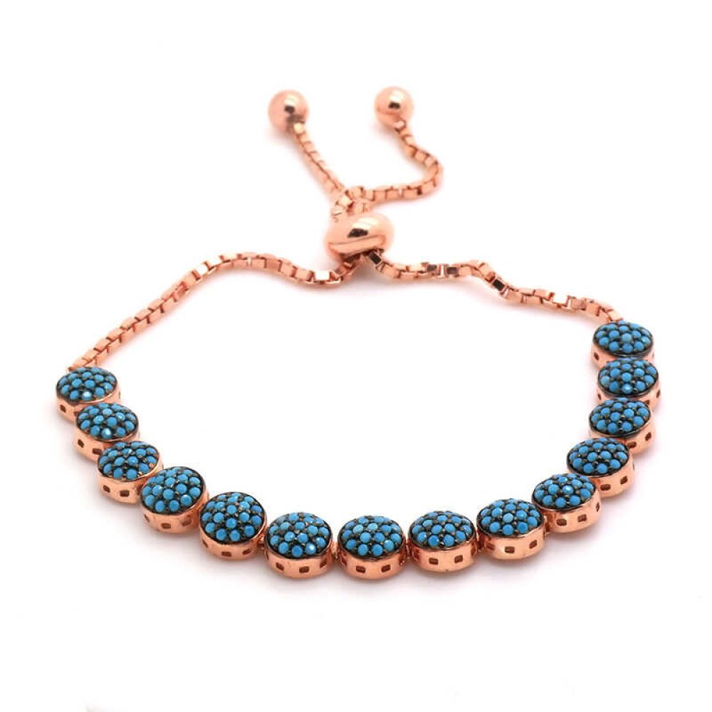 Yuvarlak Turkuaz Taşlı Gümüş Bileklik