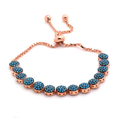 Yuvarlak Turkuaz Taşlı Gümüş Bileklik