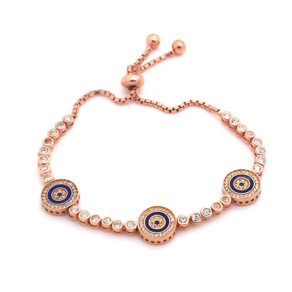 Taşlı Zincir Nazar Gümüş Bileklik