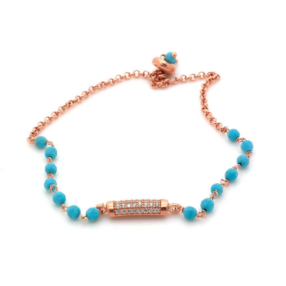 Yarım Silindir Mavi Taşlı Gümüş Bileklik