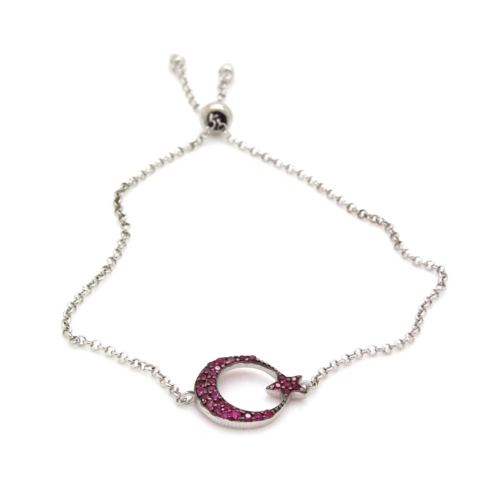 Fuşya Ay Yıldız Gümüş Bileklik