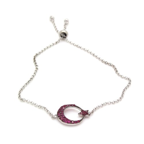 Fuşya Ay Yıldız Gümüş Bileklik