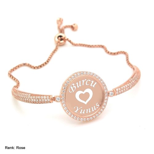 İki İsimli Kişiye Özel Taşlı Gümüş Bileklik