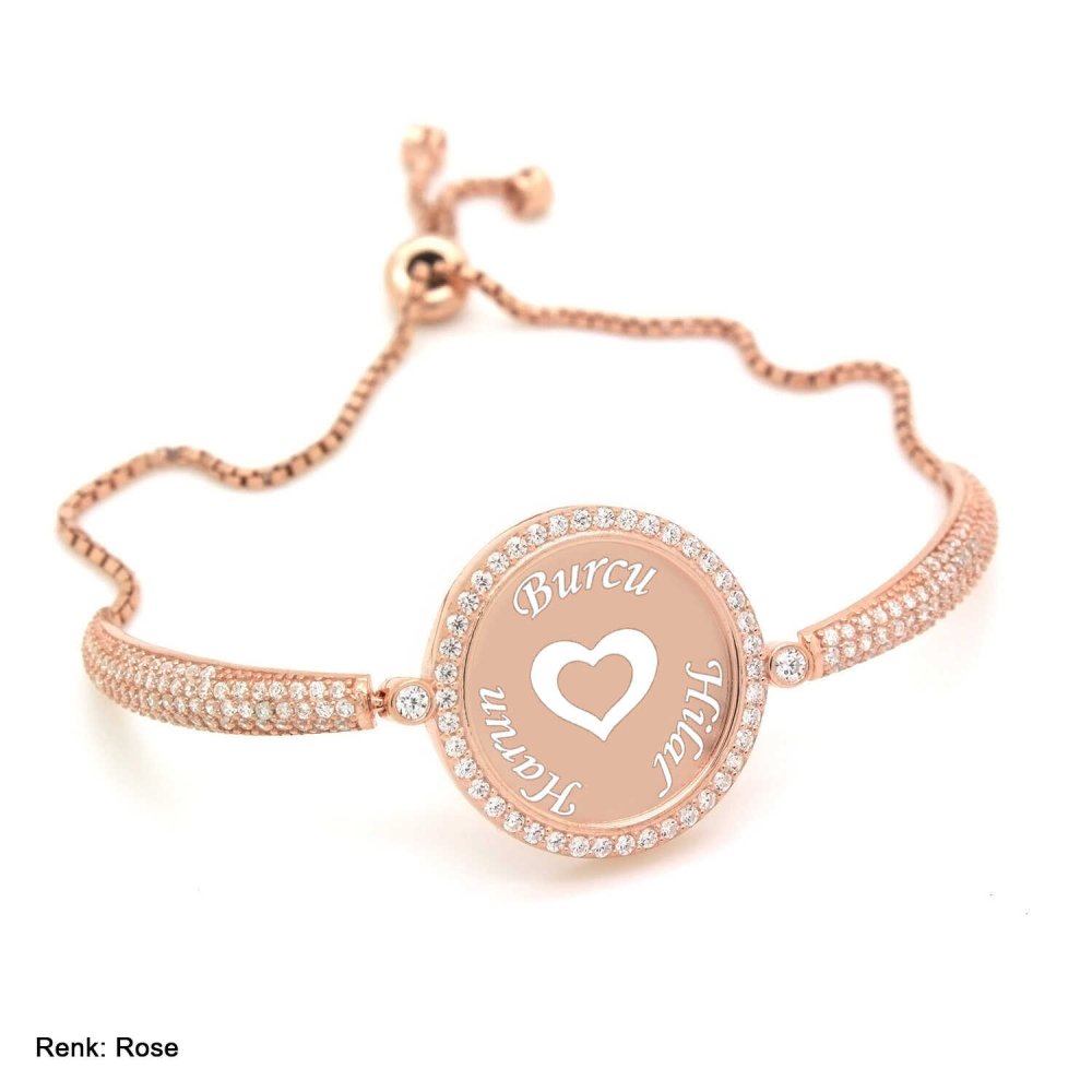 Üç İsimli Kişiye Özel Taşlı Gümüş Bileklik