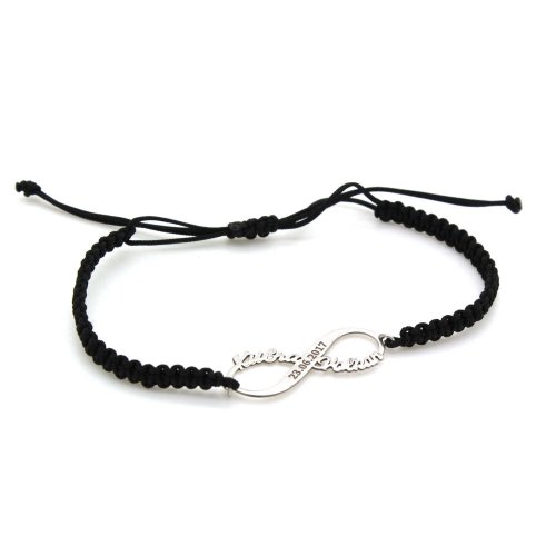 İki İsimli Tarihli Sonsuzluk Kişiye Özel İpli Gümüş Bileklik