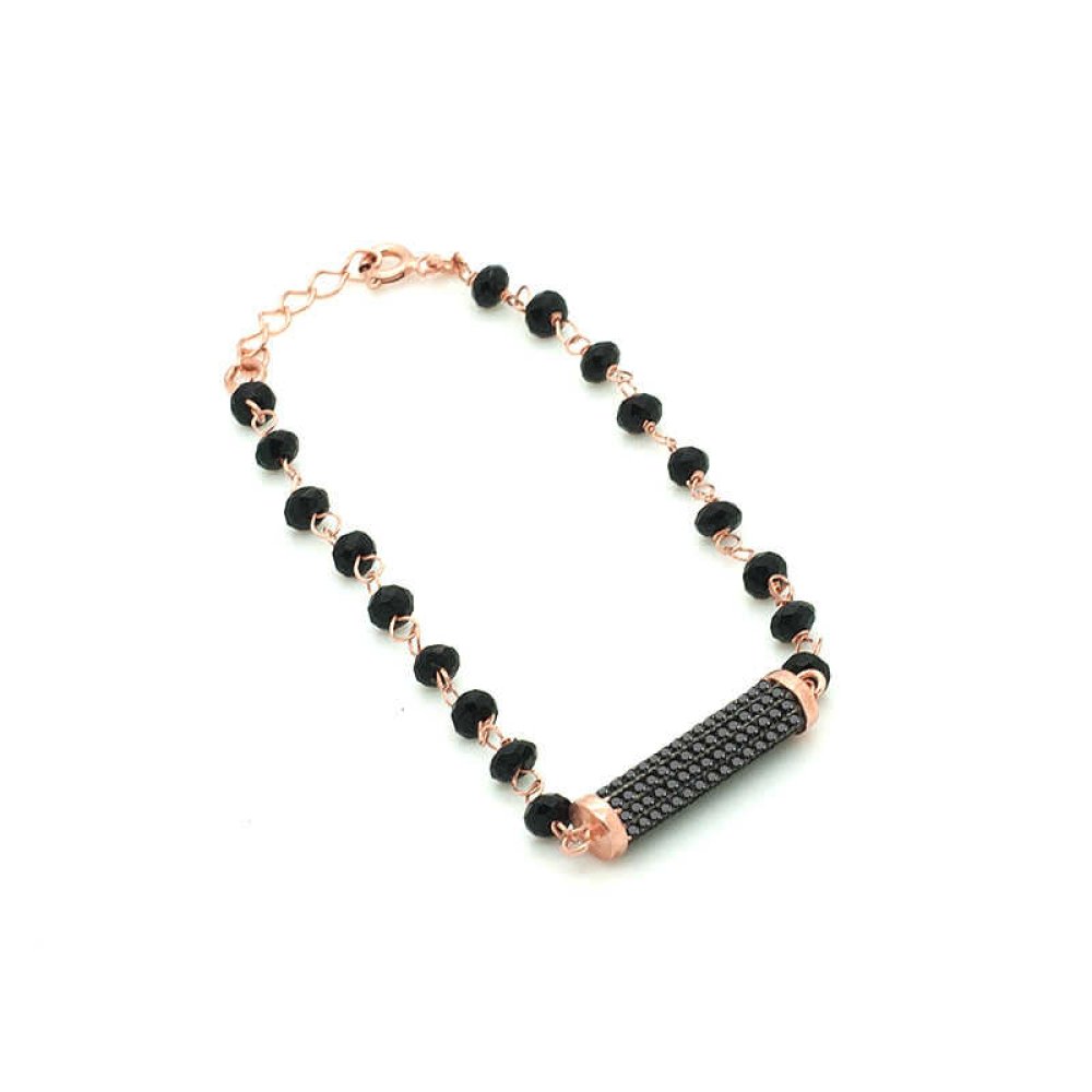 Siyah Oval Silindir Gümüş Bileklik