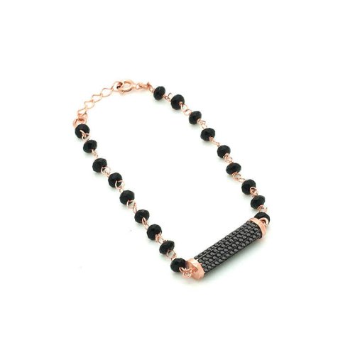 Siyah Oval Silindir Gümüş Bileklik