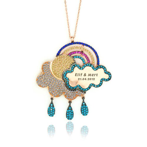 Kişiye Özel İsimli Gökkuşağı Gümüş Kolye