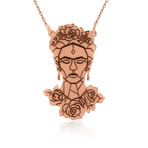 Rose Frida Kahlo Figürlü Gümüş Kolye