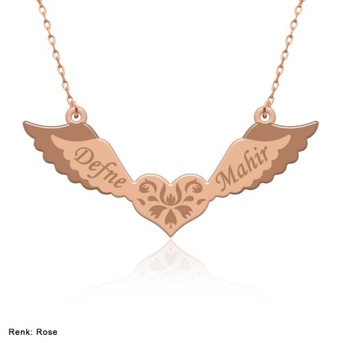 İsimli Kalpli Melek Gümüş Kolye
