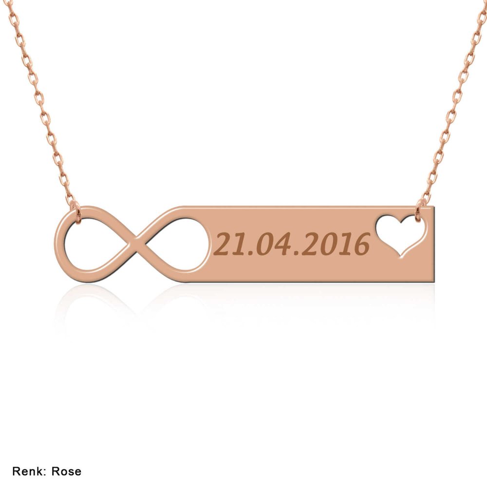 Tarihli Yatay Sonsuzluk Plaka Gümüş Kolye