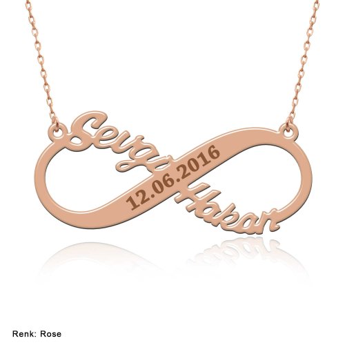 İki İsimli Tarihli Sonsuzluk Gümüş Kolye