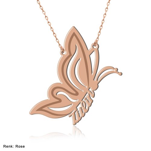 İsimli Uçan Kelebek Gümüş Kolye