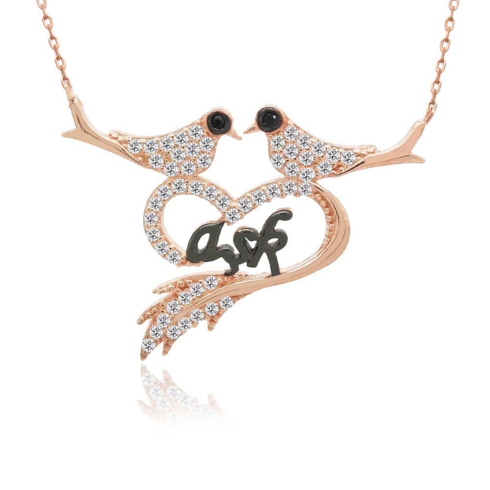 Kalpli Aşk Kuşları Gümüş Kolye