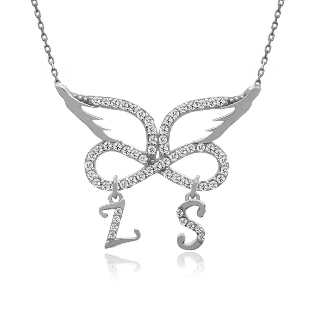 Harfli Sonsuzluk Melek Kanadı Gümüş Kolye
