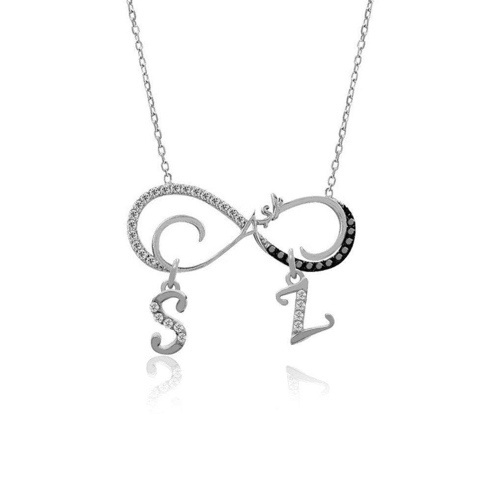 Harfli Beyaz Aşk Yazılı Sonsuzluk Gümüş Kolye