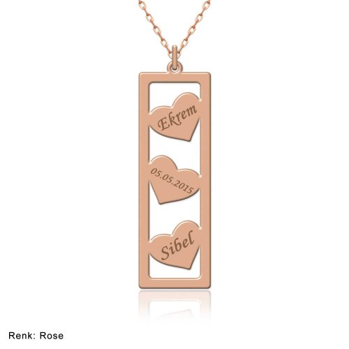 İsimli Kalpli Dik Plaka Gümüş Kolye