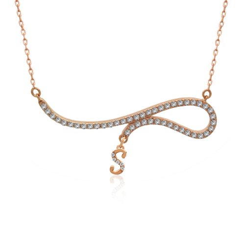 Sallanan Harfli Rose Gümüş Kolye