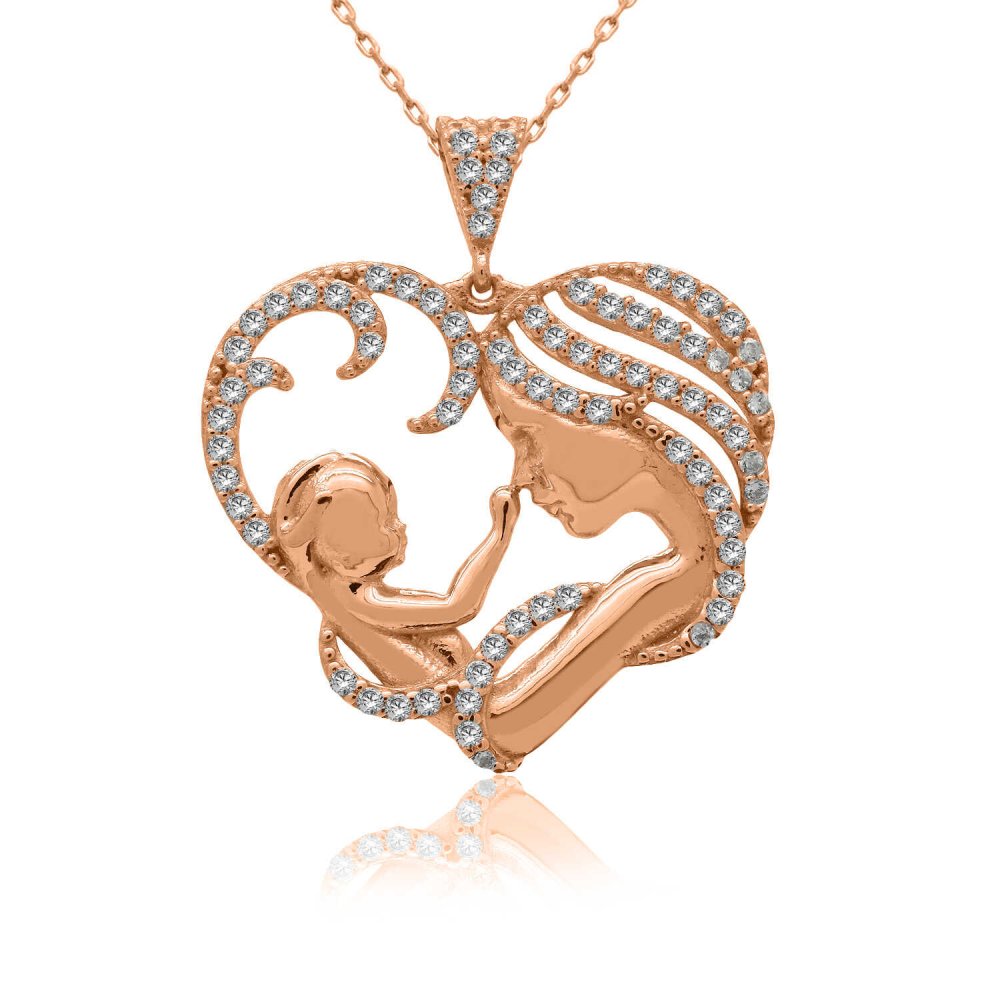 Kalpli Anne Bebek Rose Gümüş Kolye