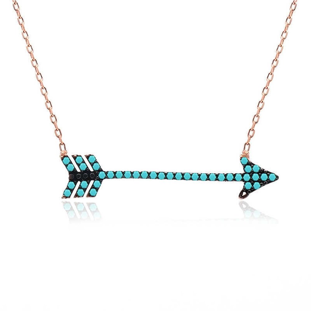 Turkuaz Taşlı Ok Gümüş Kolye