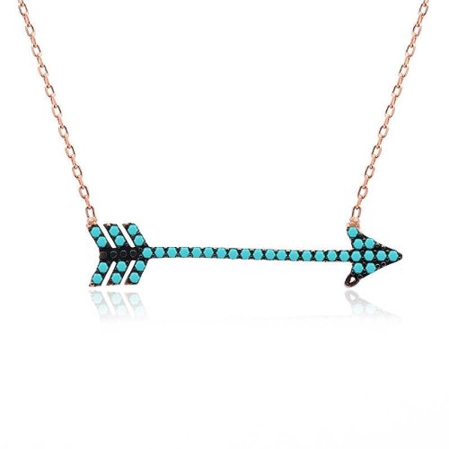 Turkuaz Taşlı Ok Gümüş Kolye