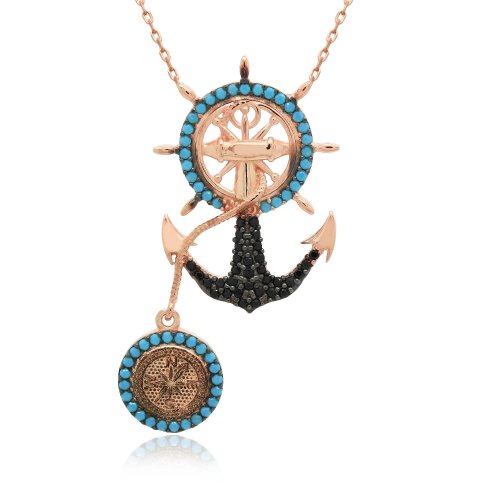 Sallanan Pusulalı Çapa Gümüş Kolye