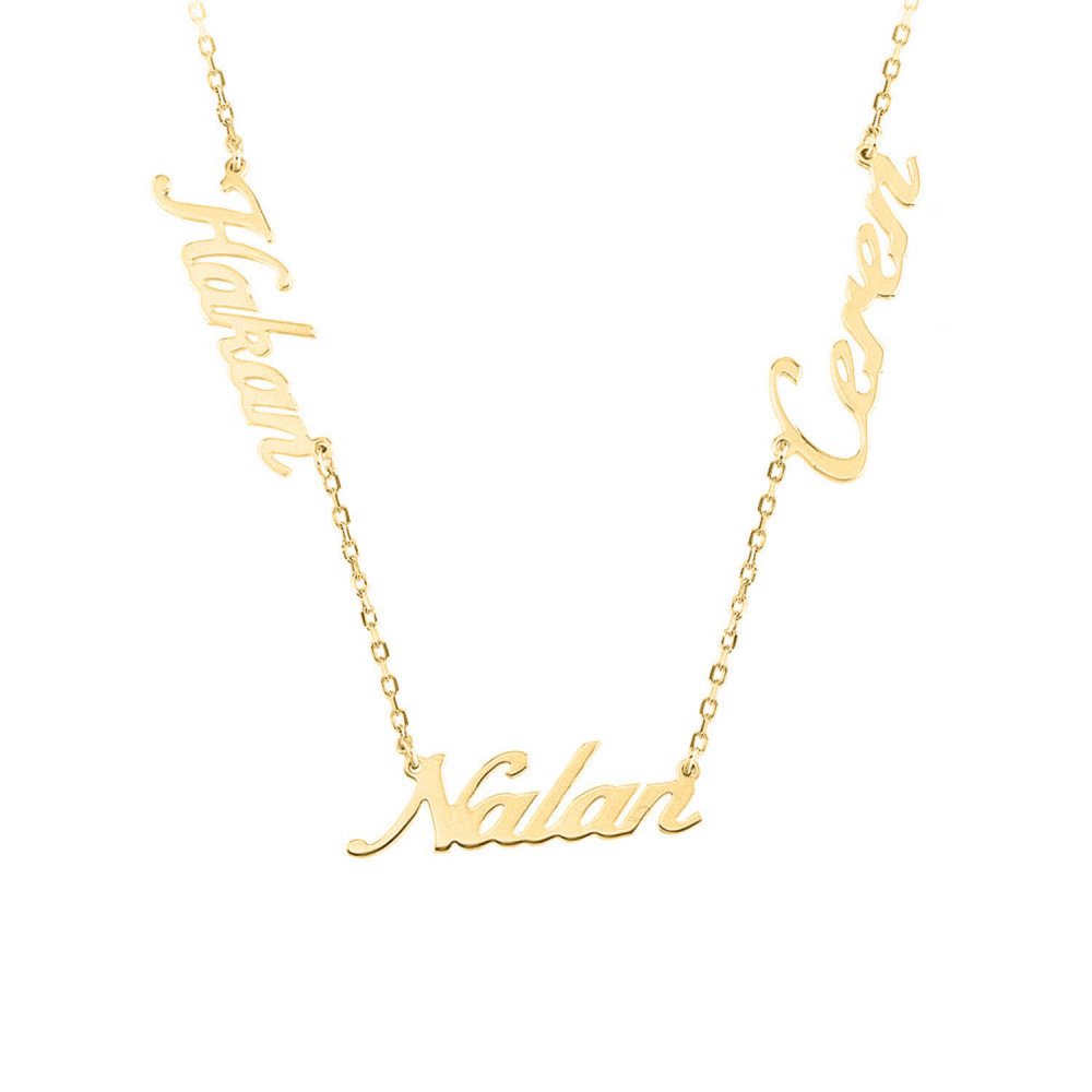 Kişiye Özel Altın Kaplama Üç İsimli Gümüş Kolye