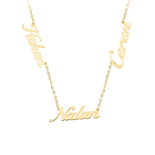 Kişiye Özel Altın Kaplama Üç İsimli Gümüş Kolye