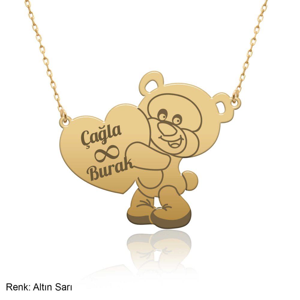 İki İsimli Kişiye Özel Ayıcık Gümüş Kolye