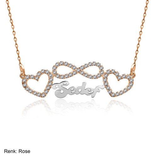 Kalpli İsimli Taşlı Sonsuzluk Gümüş Kolye