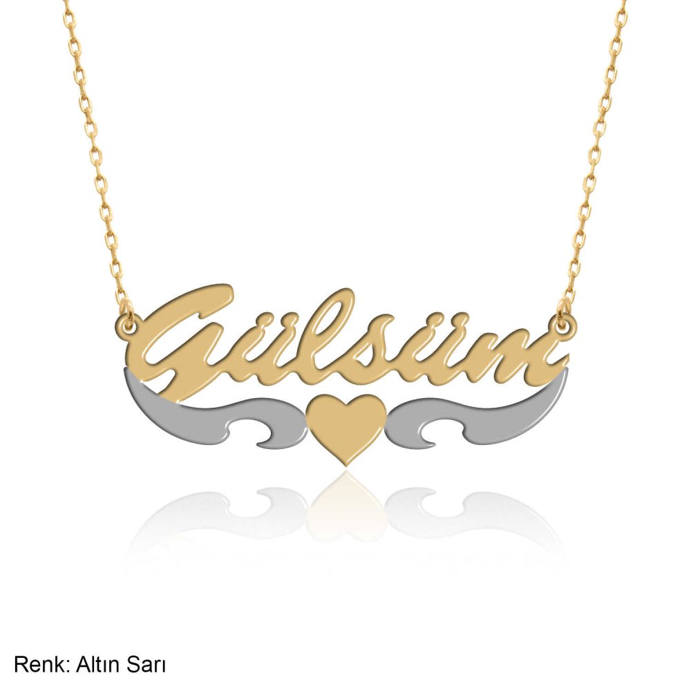 Çift Renk Kişiye Özel Kalpli İsimli Gümüş Kolye