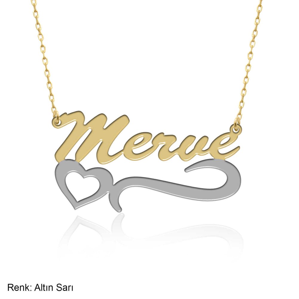 Çift Renk Kişiye Özel Kalp Desenli İsimli Gümüş Kolye