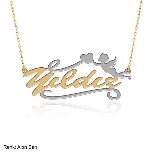 Çift Renk Kişiye Özel Melek Desenli İsimli Gümüş Kolye