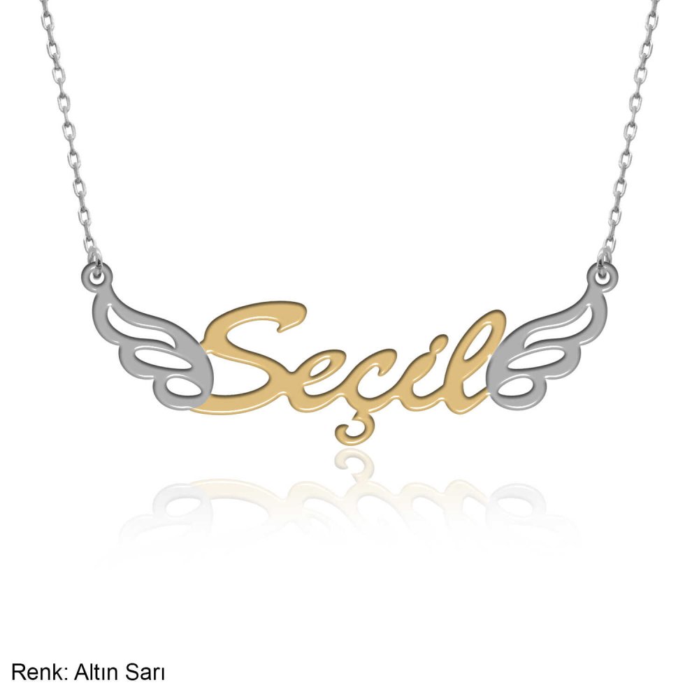 Çift Renk Kişiye Özel Melek Kanadı İsimli Gümüş Kolye