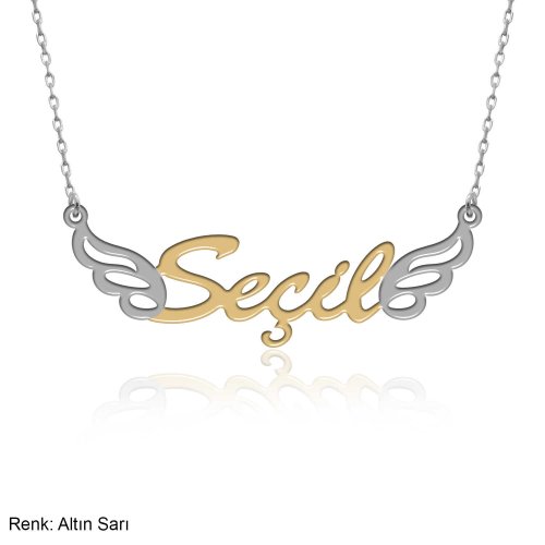 Çift Renk Kişiye Özel Melek Kanadı İsimli Gümüş Kolye