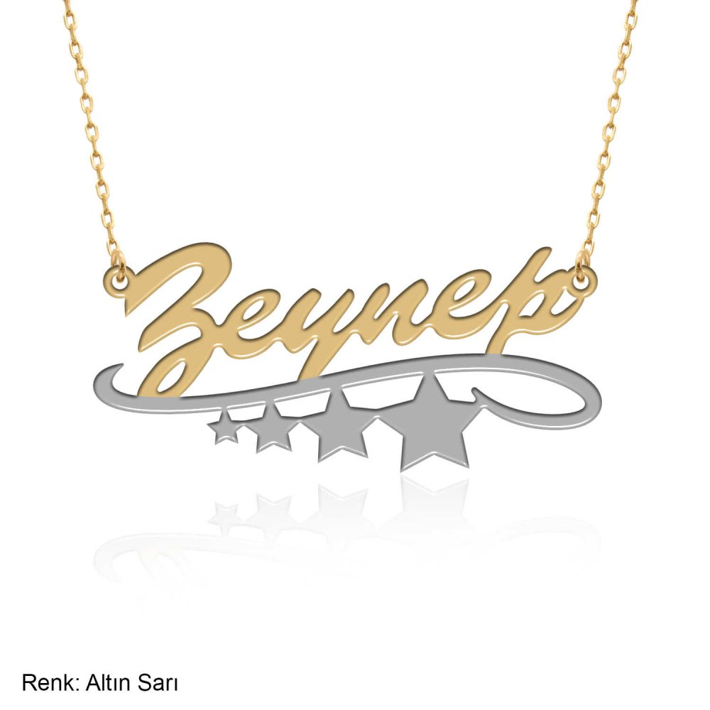 Çift Renk Kişiye Özel Yıldız Desenli İsimli Gümüş Kolye