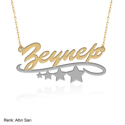 Çift Renk Kişiye Özel Yıldız Desenli İsimli Gümüş Kolye