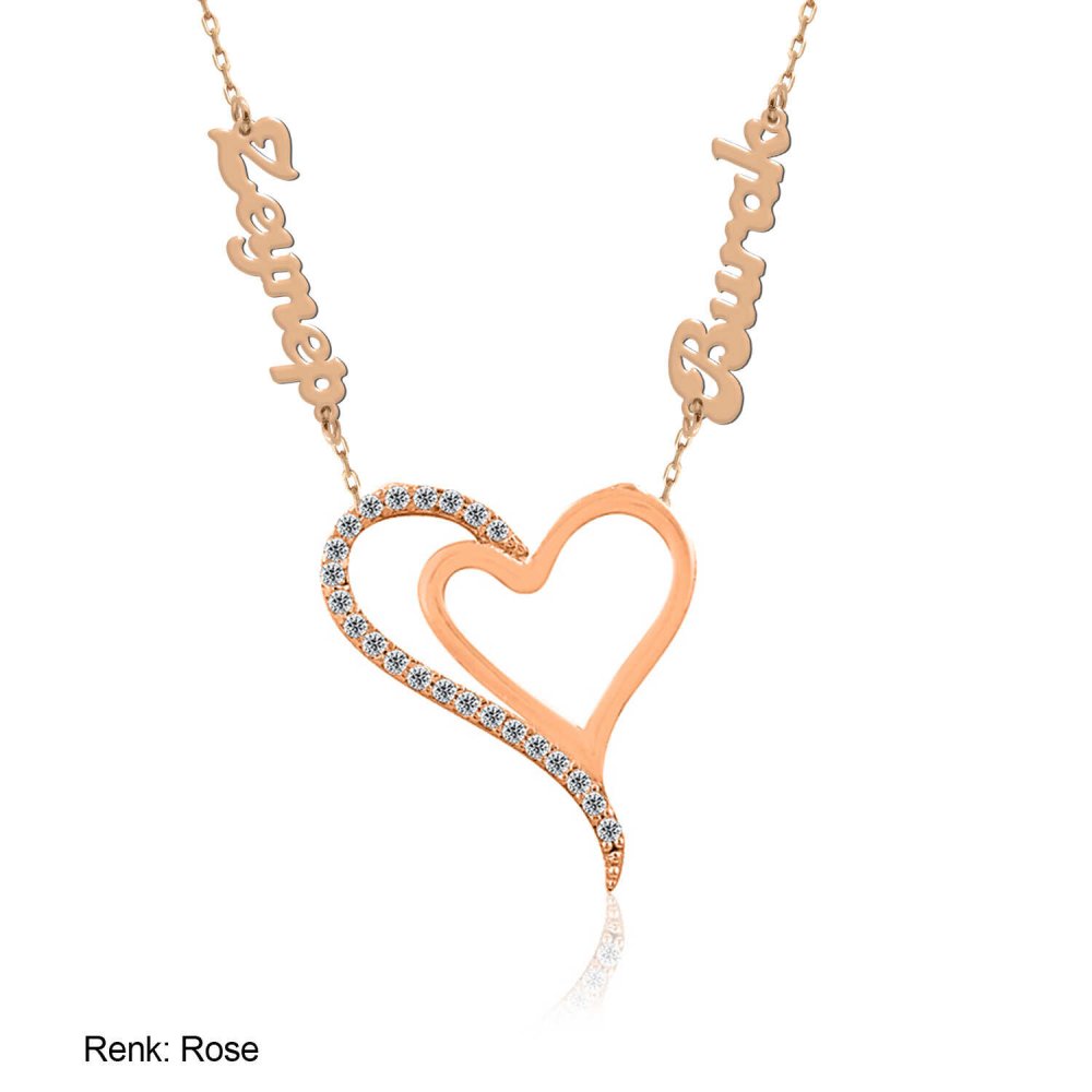 İsimli Kişiye Özel İki Kalp Gümüş Kolye