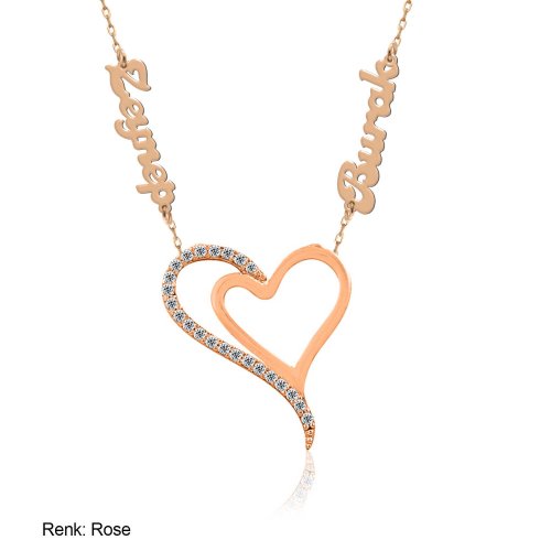 İsimli Kişiye Özel İki Kalp Gümüş Kolye