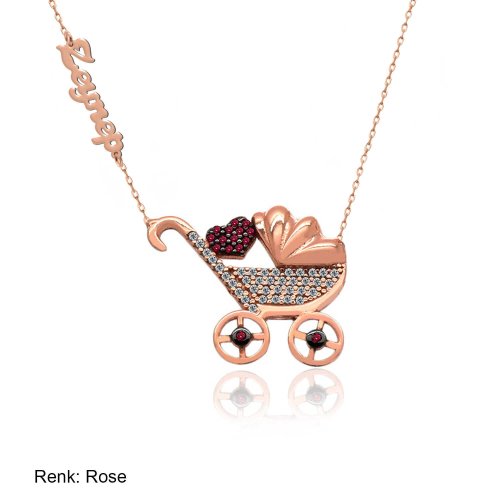 İsimli Kişiye Özel Kalpli Bebek Arabası Gümüş Kolye