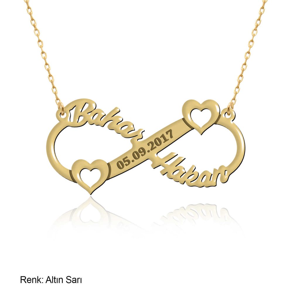 İsimli Tarihli Kişiye Özel Kalp Sonsuzluk Gümüş Kolye