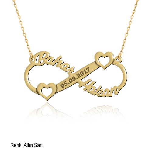 İsimli Tarihli Kişiye Özel Kalp Sonsuzluk Gümüş Kolye