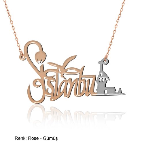 Çift Renk Sade İstanbul Kız Kulesi Gümüş Kolye