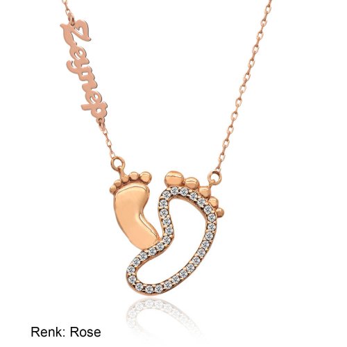 İsimli Kişiye Özel Ayak İzi Gümüş Kolye