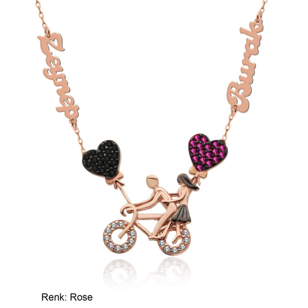 İsimli Kişiye Özel Bisikletli Aşıklar Gümüş Kolye