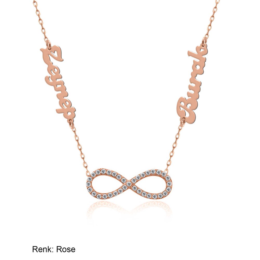 İsimli Kişiye Özel Taşlı Sonsuzluk Gümüş Kolye